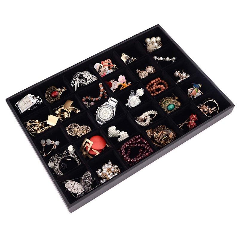 Pimuza Black Velvet Stackable 36 Compartments Jewelry Tray Showcase Display Organizer Holder Rectangle Storage Box Case Containers Chest for Women Gemstone,Pendant,Key,Marble,Crystal Stone,Accessory,Diamond - Image 4